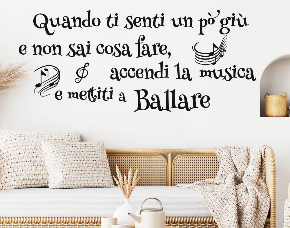 Frase adesiva motivazionale wall stickers accendi la musica e inizia a ballare 