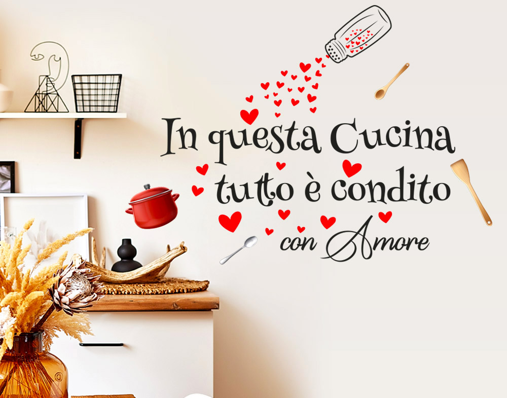 Adesivi murali cucina frasi in questa cucina con amore scritte adesive per muro