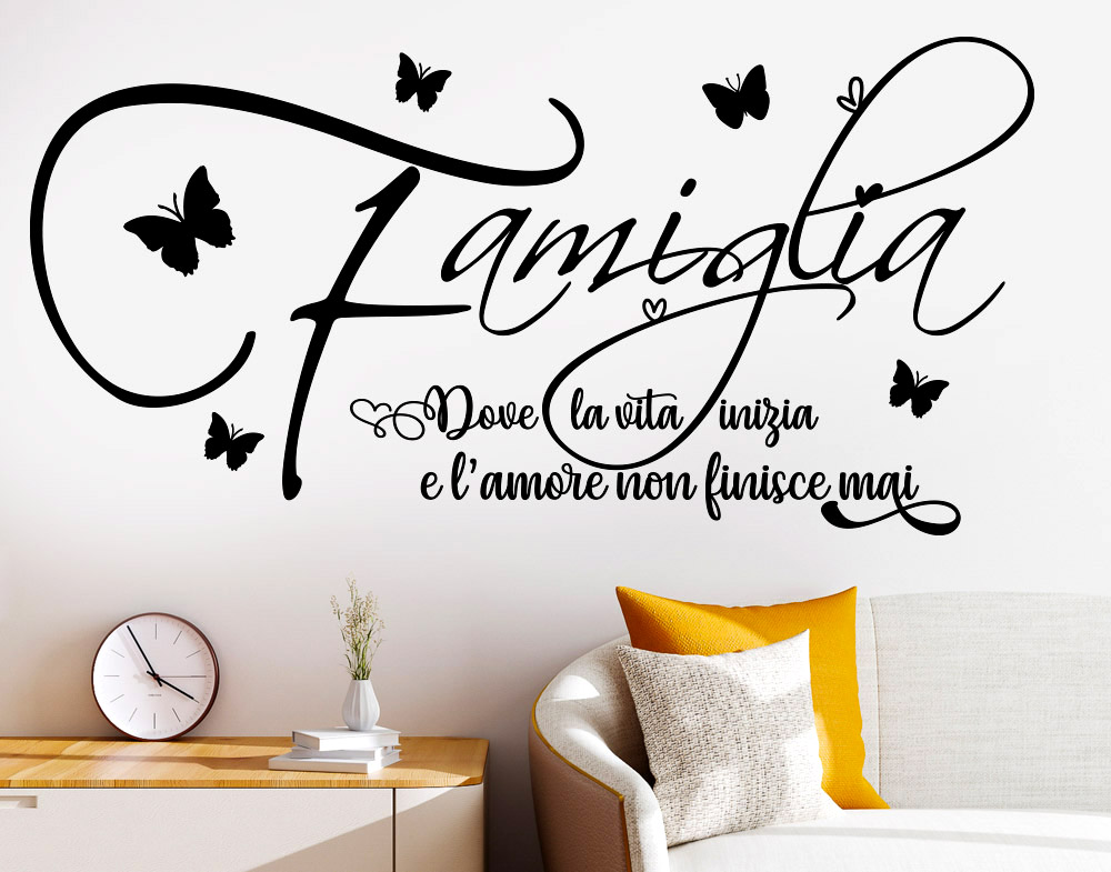 Adesivi murali Frasi Famiglia Dove la vita inizia e l'amore non finisce mai frase adesiva da parete