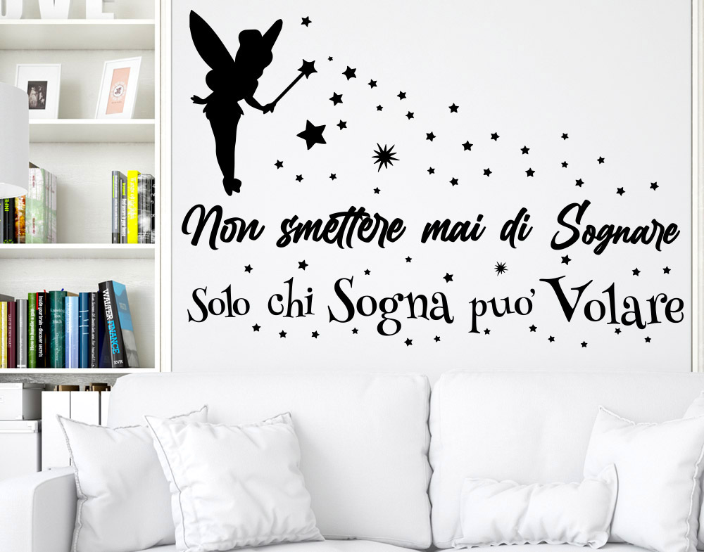 Frase adesiva per muro Non smettere di sognare con Trilli e stelline