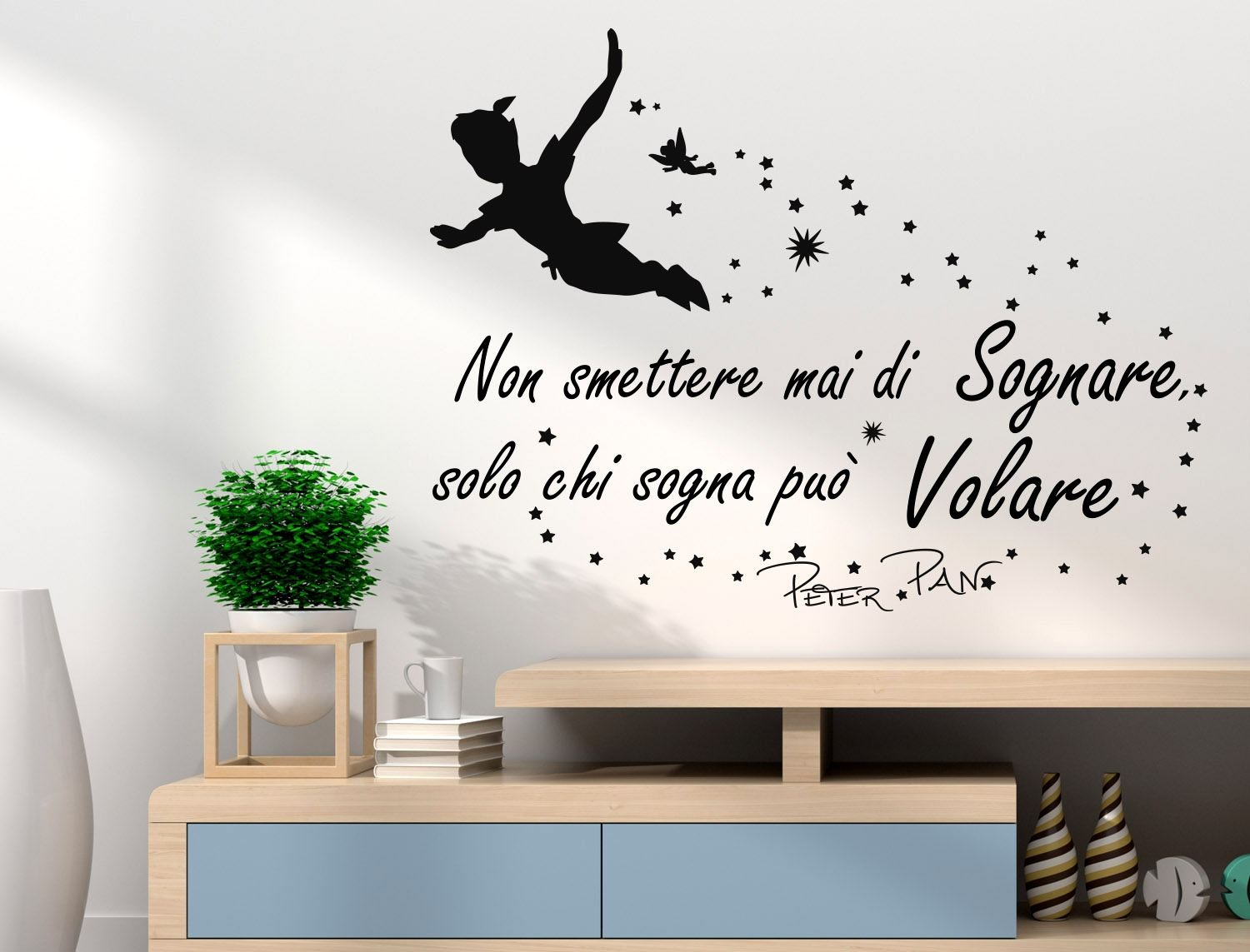 Adesivi murali frasi peter pan non smettere mai di sognare